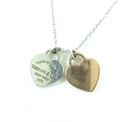 良品 ティファニー ダブルハートタグ ネックレス シルバー レディース