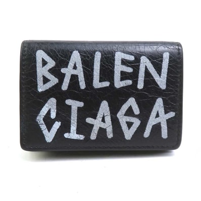 バレンシアガ BALENCIAGA 三つ折り財布 レザー ブラック ユニセックス【中古】 h32387a