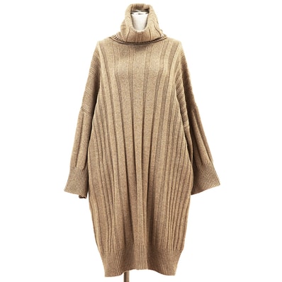 【極美品】HERMES エルメス ニット ワンピース カシミヤ100% サイズ 34 レディース 2018AW タートルネック ローゲージ ロングスリーブ 長袖 ドレス トップス ライトブラウン 茶色 イタリア製