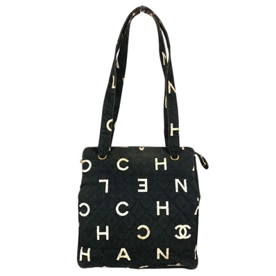 シャネル CHANEL CC ココマーク ロゴ 総柄 ヴィンテージ 肩掛け トートバッグ カバン ショルダーバッグ コットン ブラック
