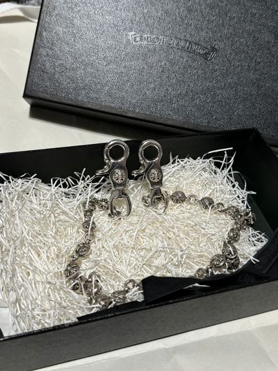 Chrome Hearts 2 Clip #2 Cross Ball Wallet Chain Long "Silver"