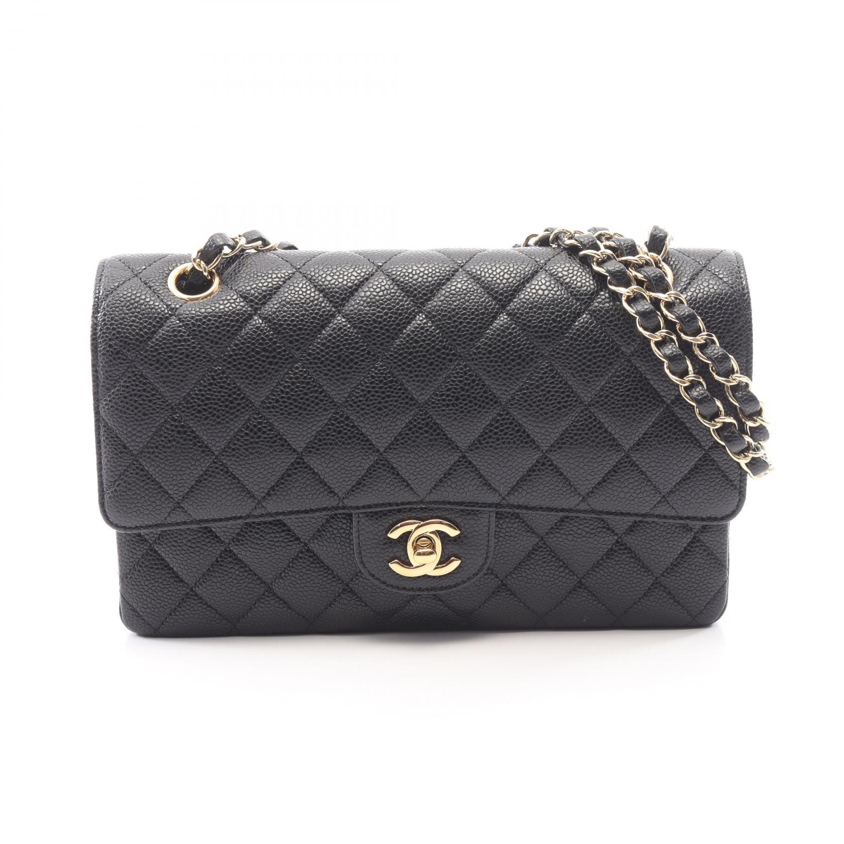 シャネル CHANEL マトラッセ Wフラップ ショルダーバッグ バッグ キャビアスキン(グレインドカーフ) レディース ブラック系 A01112 【中古】