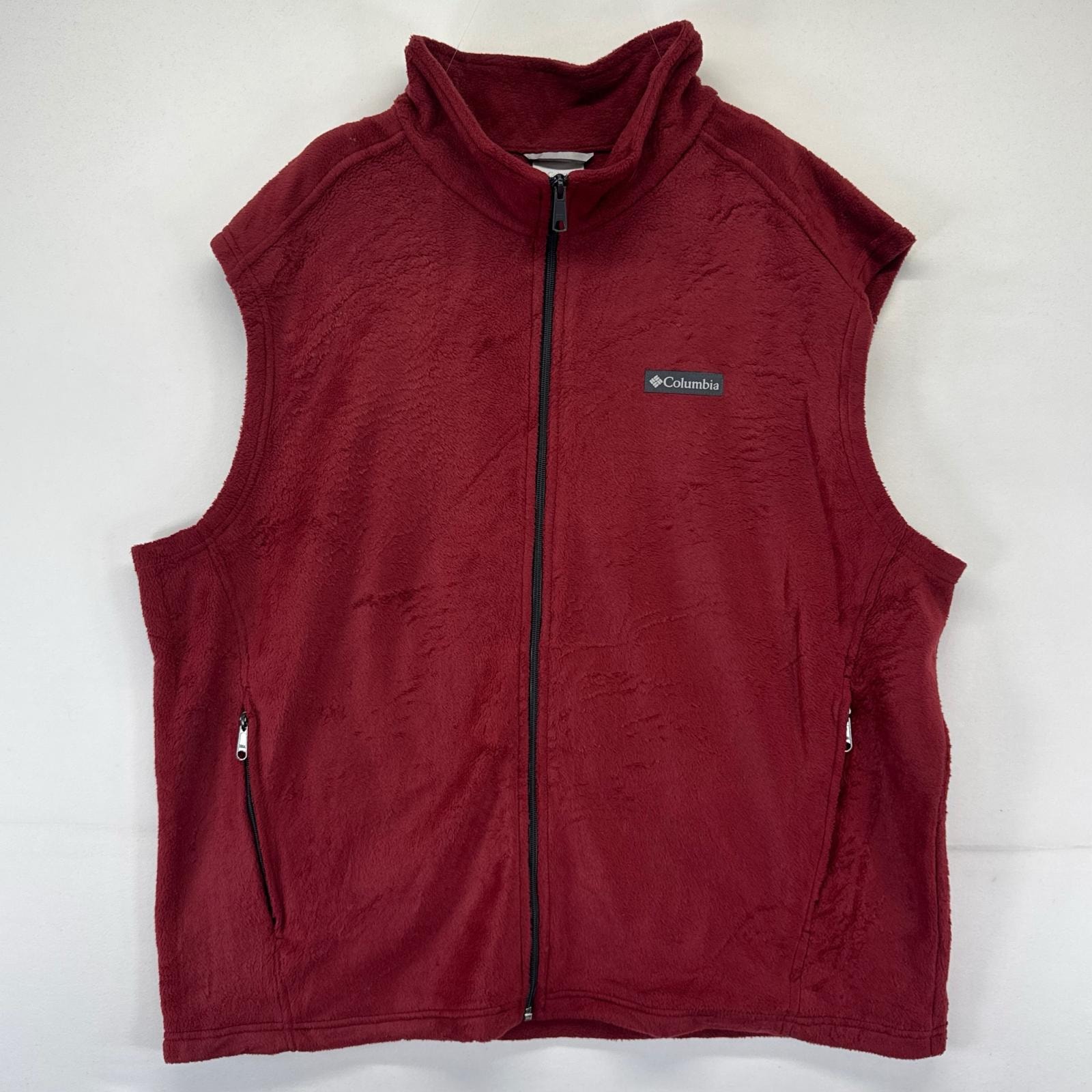 古着 コロンビア Columbia ベスト アウトドア フリースベスト ワンポイントロゴ フルジップ 2XL  レッド系 メンズ