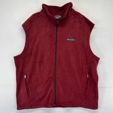 古着 コロンビア Columbia ベスト アウトドア フリースベスト ワンポイントロゴ フルジップ 2XL レッド系 メンズ