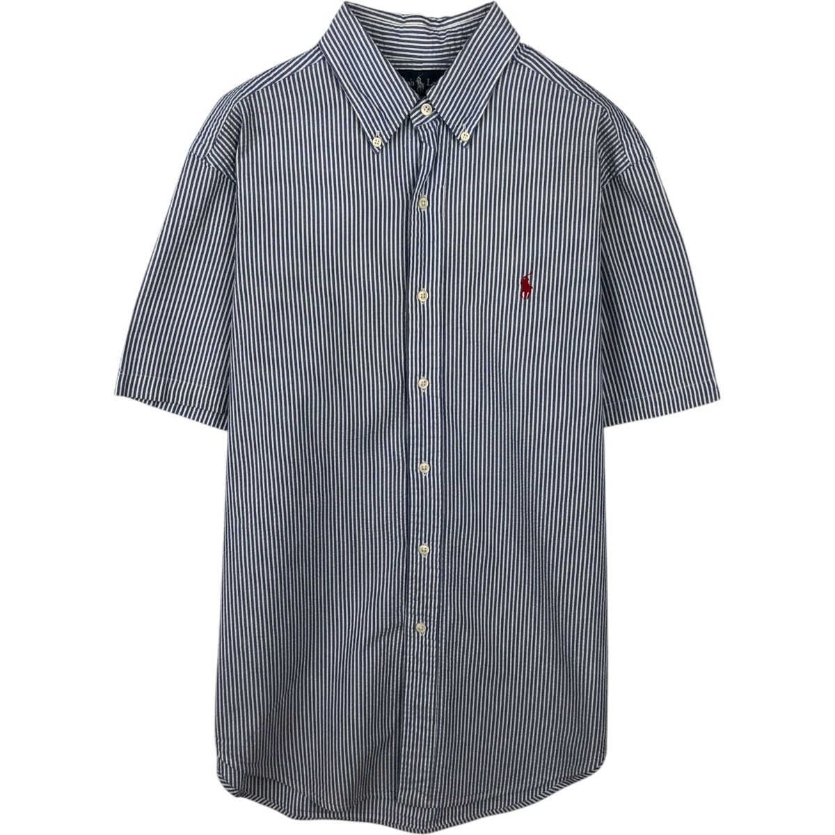 古着 ラルフローレン Ralph Lauren CLASSIC FIT クラシックフィット シアサッカー 半袖 ボタンダウン ストライプシャツ メンズM相当/eaa644884