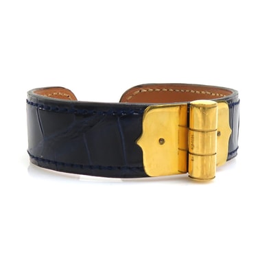 エルメス HERMES ブレスレット クロコダイル ネイビー ゴールド ユニセックス【中古】 h30992a