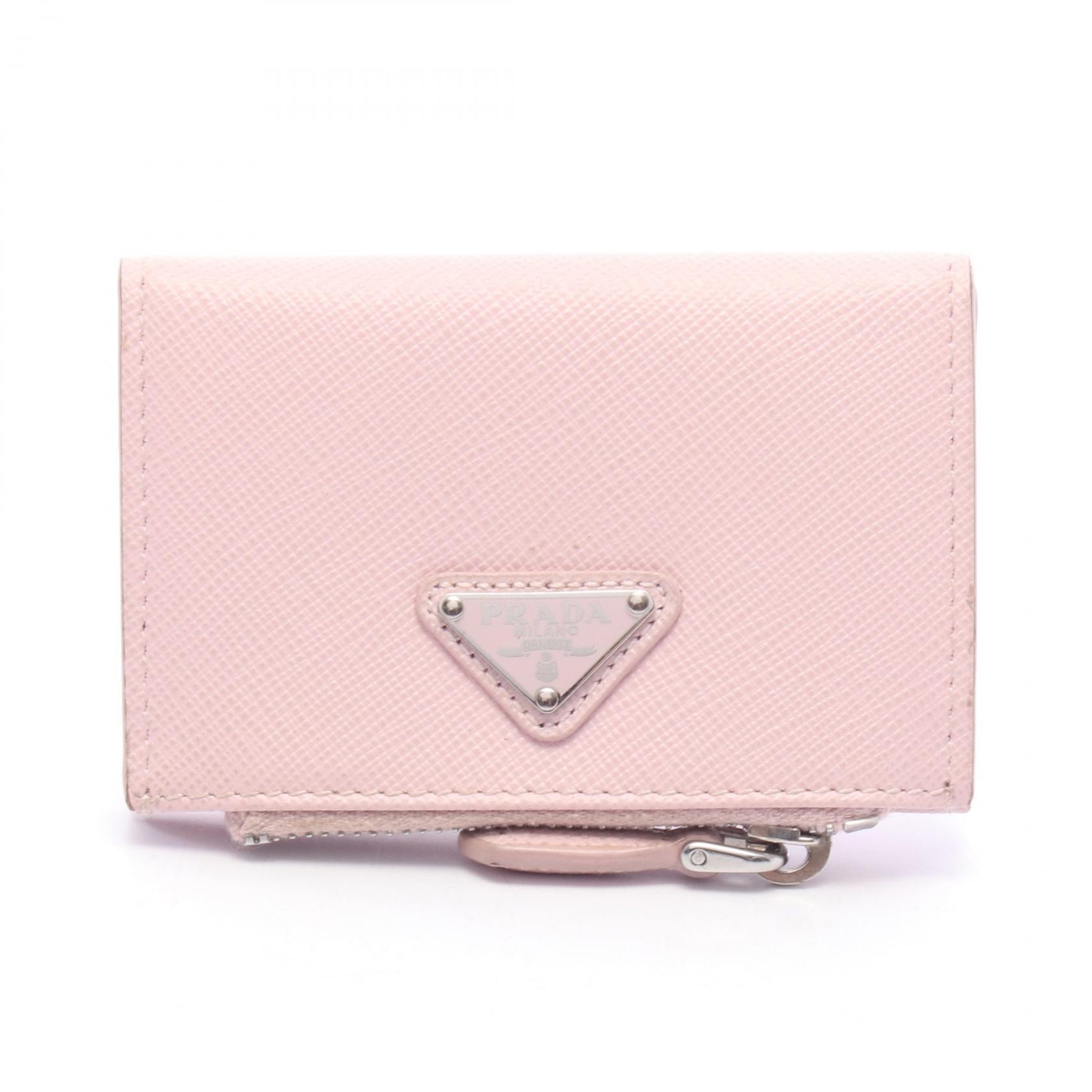 プラダ PRADA グレーストライアングル エンボス コインケース 財布 レザー レディース ピンク系 1MC085 【中古】