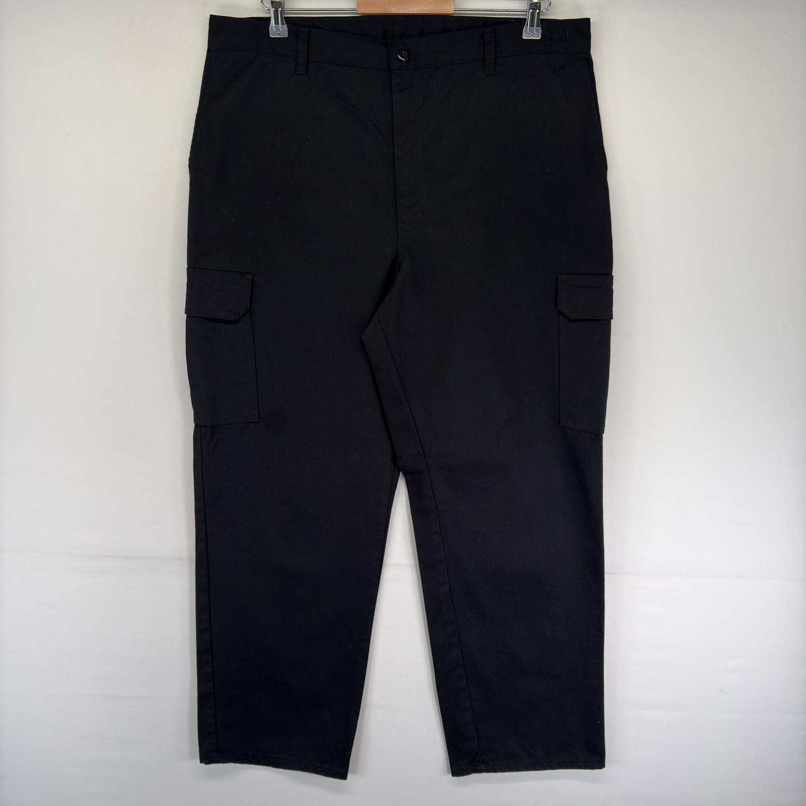 古着 ディッキーズ Dickies パンツ ワークパンツ カーゴ ジッパーフライ ワンポイントロゴ w38 L32  ブラック系 メンズ