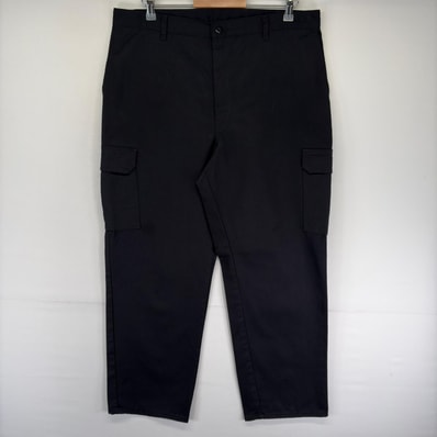 古着 ディッキーズ Dickies パンツ ワークパンツ カーゴ ジッパーフライ ワンポイントロゴ w38 L32 ブラック系 メンズ