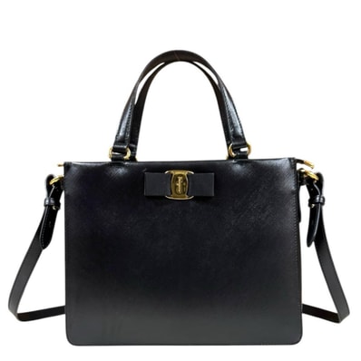 サルヴァトーレフェラガモ ヴァラリボン ショルダーバッグ レザー ブラック レディース Salvatore Ferragamo 中古