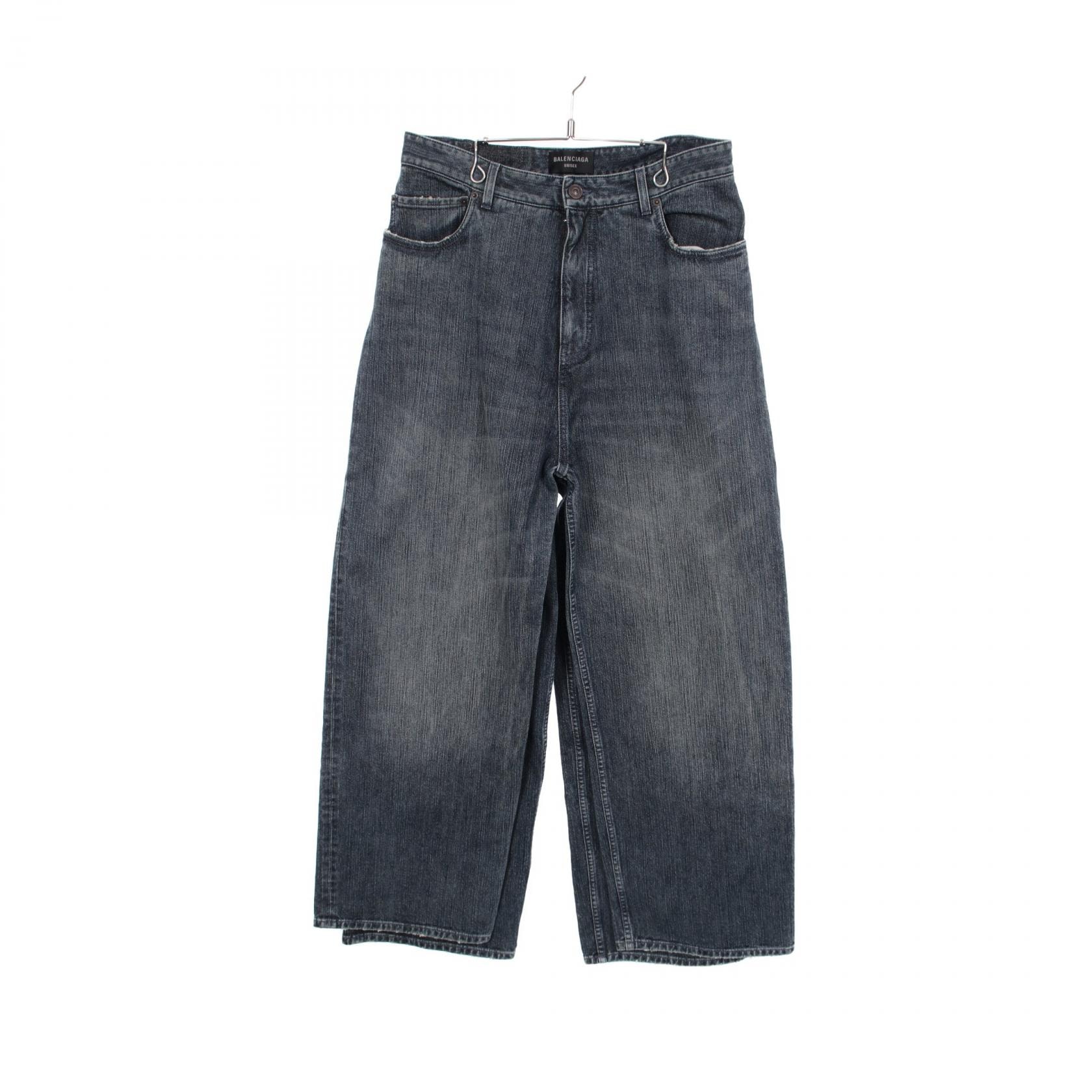 バレンシアガ BALENCIAGA DOUBLE SIDE PANTS ダブルサイド デニムパンツ 衣料品 ボトムス コットン メンズ レディース ネイビー系 767979 【中古】