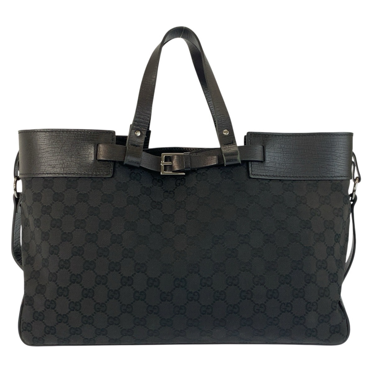 GUCCI グッチ ブラック 黒 GGキャンバス レザー/ トートバッグ ハンドバッグ 603272 【中古】