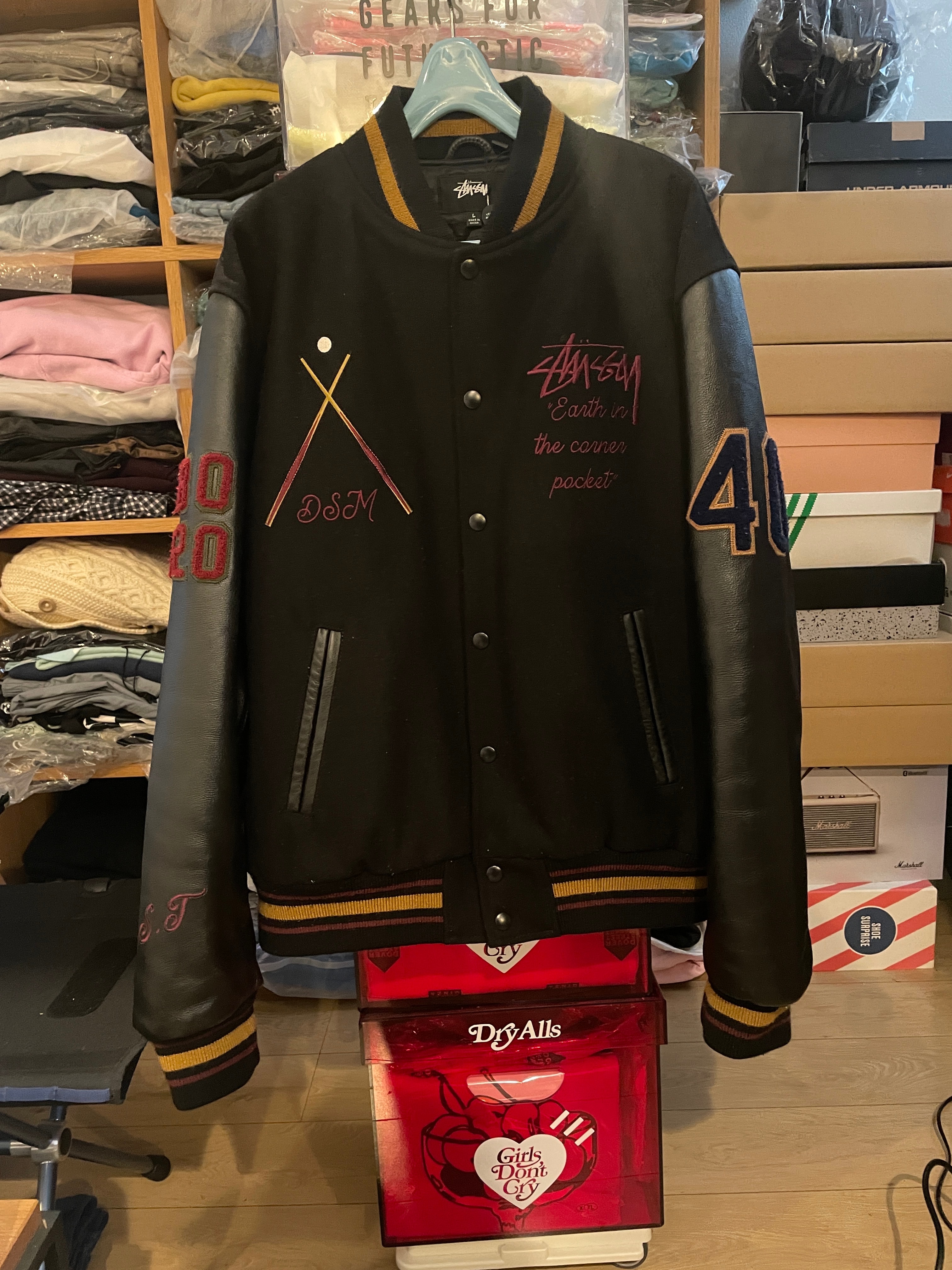 Stussy 40TH ANNIVERSARY IST VARSITY JACKET "Black"