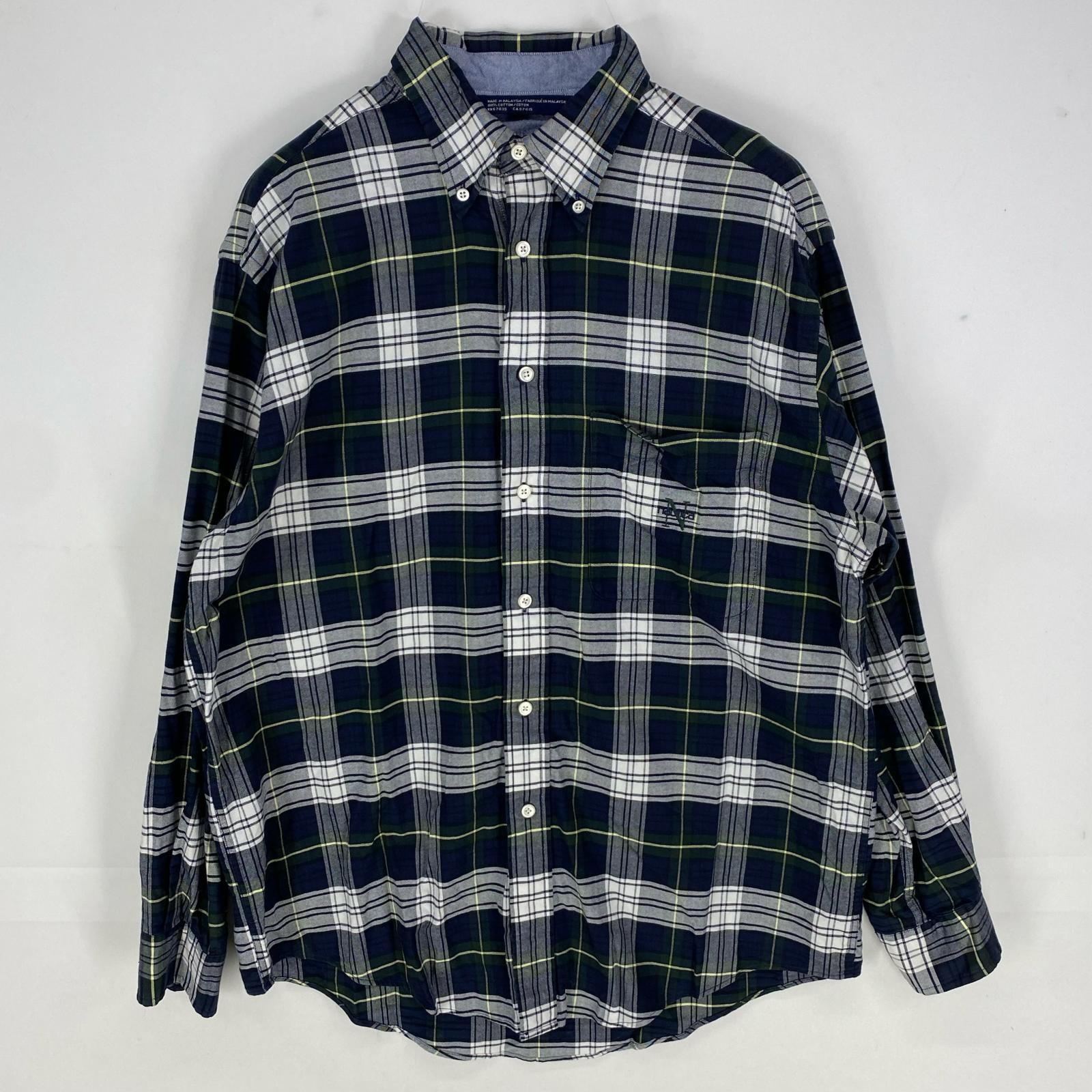 古着 90's/90年代 ノーティカ NAUTICA 長袖シャツ ボタンダウン ワンポイント刺繍 ポケット M  グリーン系 チェック メンズ