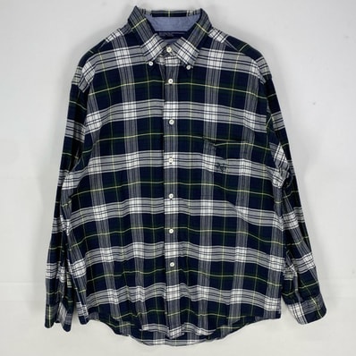 古着 90's/90年代 ノーティカ NAUTICA 長袖シャツ ボタンダウン ワンポイント刺繍 ポケット M グリーン系 チェック メンズ