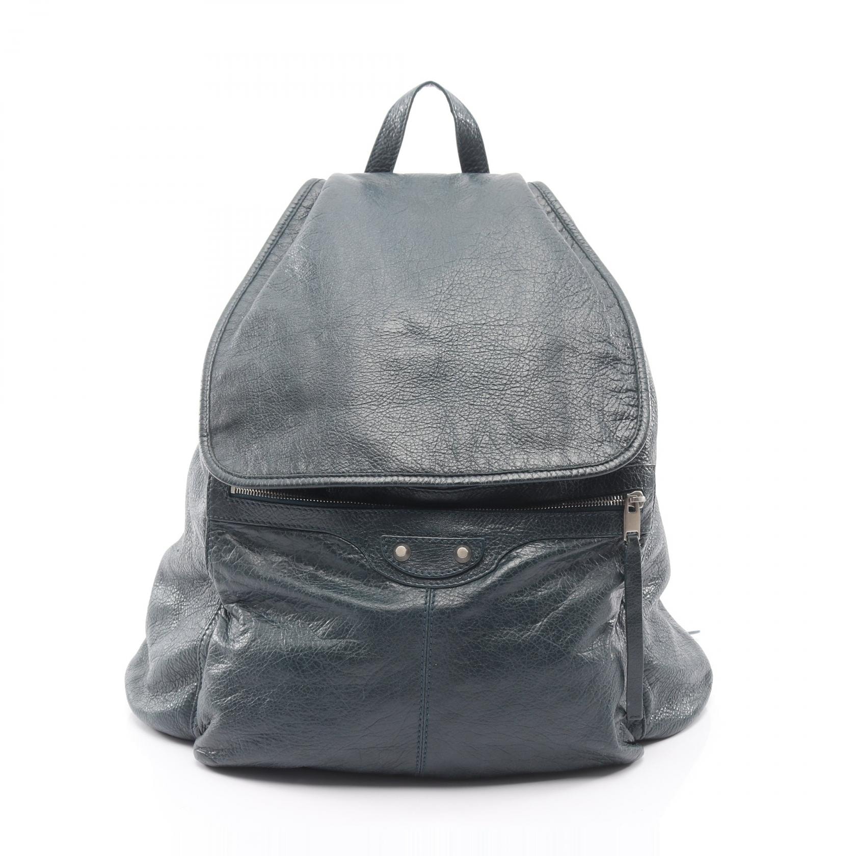 バレンシアガ BALENCIAGA トラベラー リュックサック バックパック バッグ レザー メンズ レディース グリーン系 【中古】