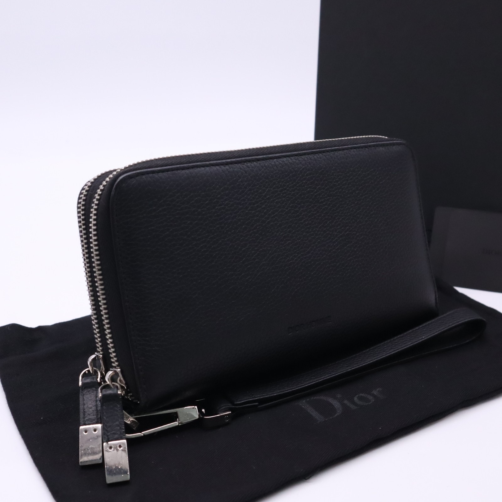 美品 DIOR HOMME ディオール・オム レザー オーガナイザー ダブルジップウォレット - 長財布 ブラック カーフレザー メンズ