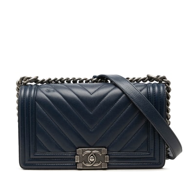 シャネル ココマーク ボーイシャネル チェーン ショルダーバッグ ネイビー キャビアスキン レディース CHANEL 中古