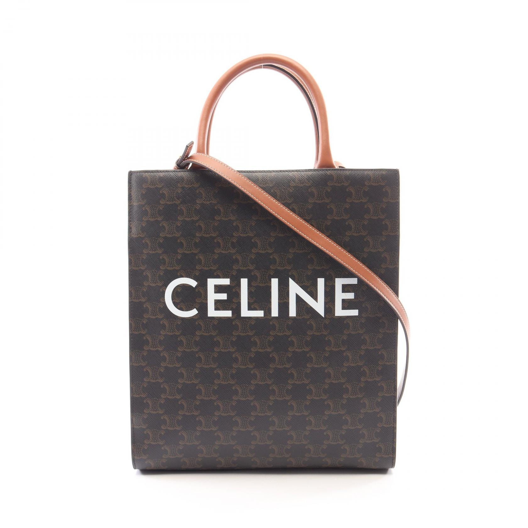 セリーヌ CELINE スモール バーティカル カバ トリオンフ 2WAY トートバッグ バッグ PVCコーティングキャンバス レザー レディース ブラック系 / ブラウン系 191542BZK.04LU 【中古】
