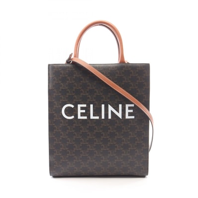 セリーヌ CELINE スモール バーティカル カバ トリオンフ 2WAY トートバッグ バッグ PVCコーティングキャンバス レザー レディース ブラック系 / ブラウン系 191542BZK.04LU 【中古】