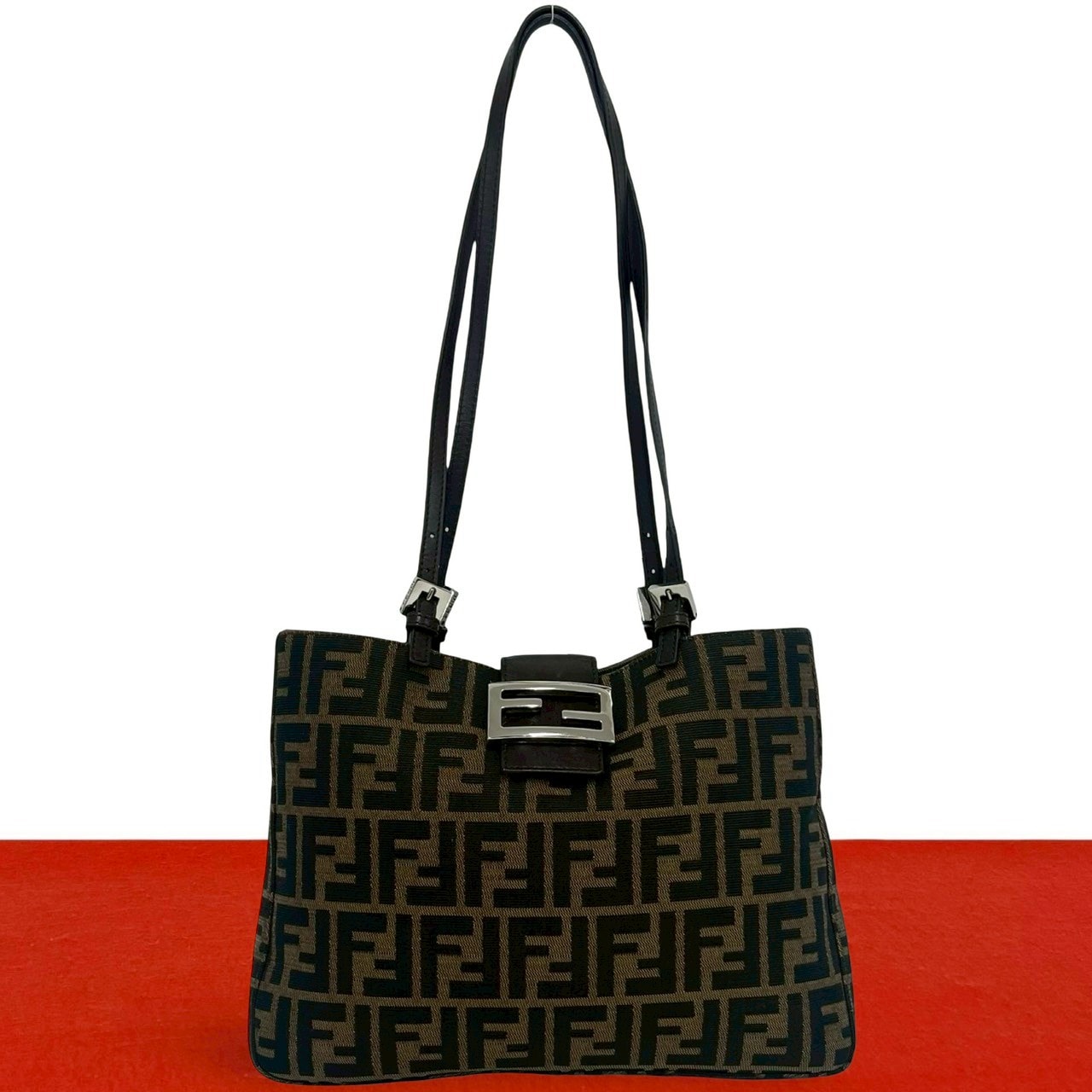 FENDI トートバッグ ズッカ柄 FFロゴ レザー キャンバス B (目立った傷や汚れなし)】FENDI フェンディ ズッカ FF 柄 キャンバス
