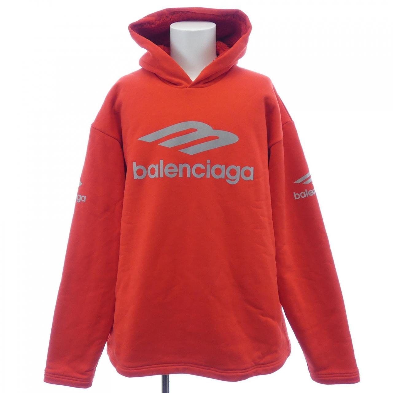 BALENCIAGA Men's 3B Sports Icon Water Repellent Hoodie Oversized Heavy Fleece "Red"
