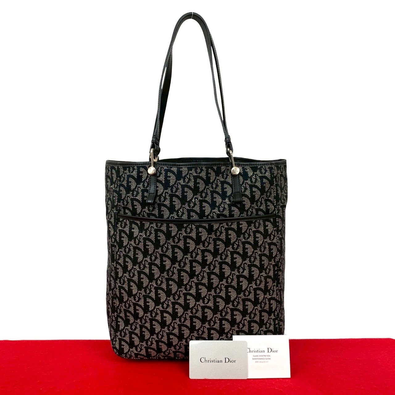 Christian Dior ディオール トロッター ロゴ 柄 キャンバス レザー トートバッグ ブラック
08375