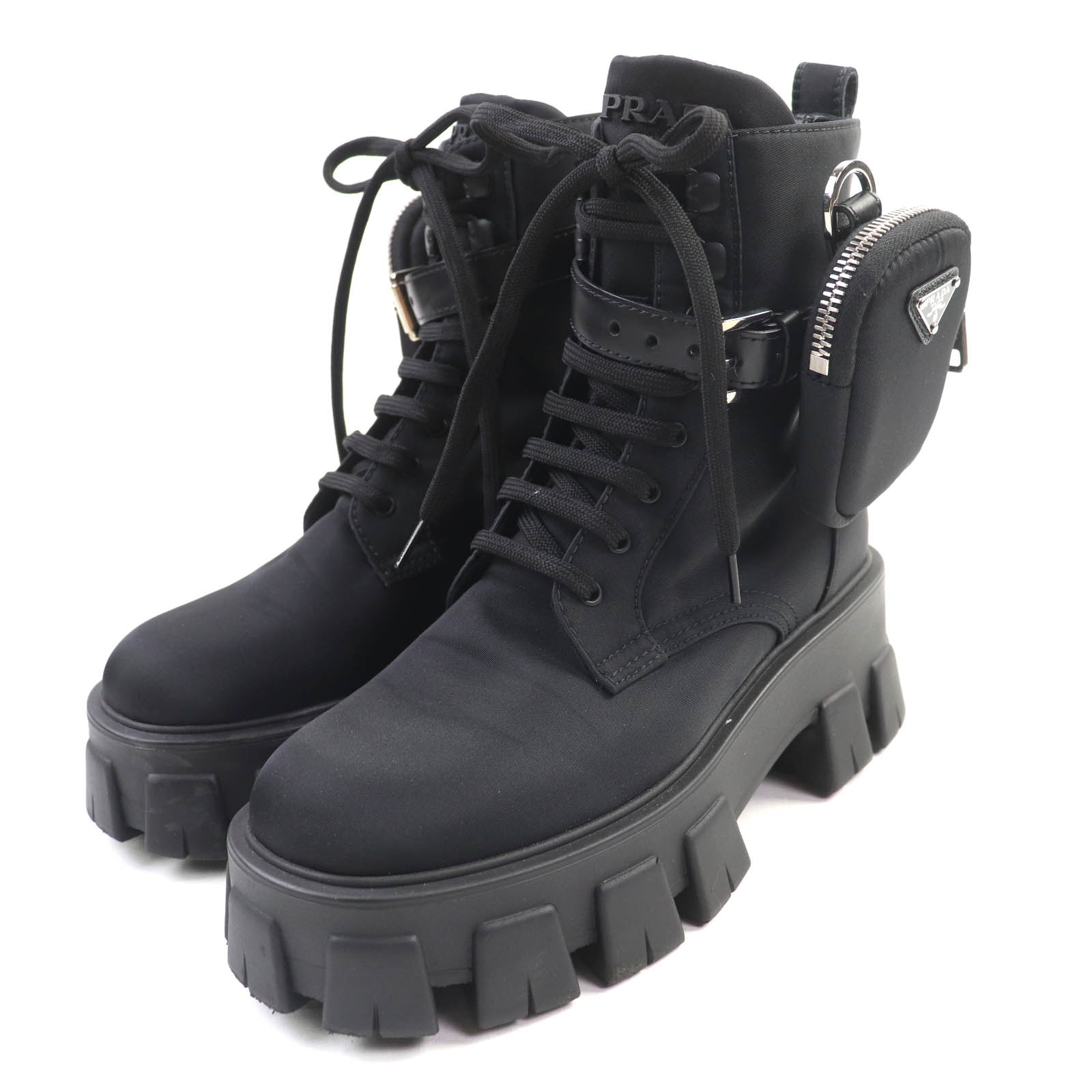 美品 プラダ
 ショートブーツ モノリス ブラック レディース 35.5 1T549M