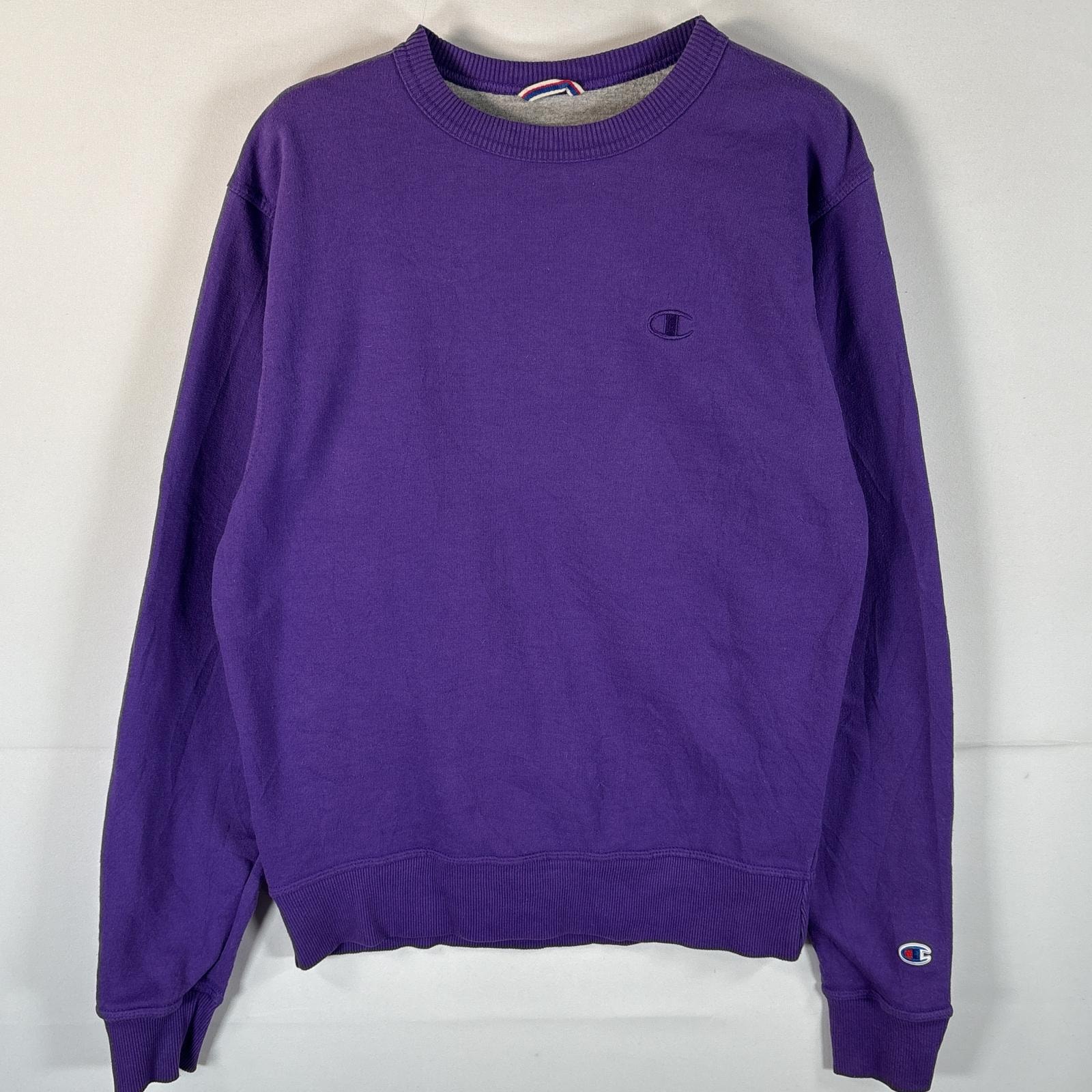 古着 チャンピオン Champion スウェット クルーネック ワンポイントロゴ刺繍 ワッペン トレーナー S  パープル メンズ