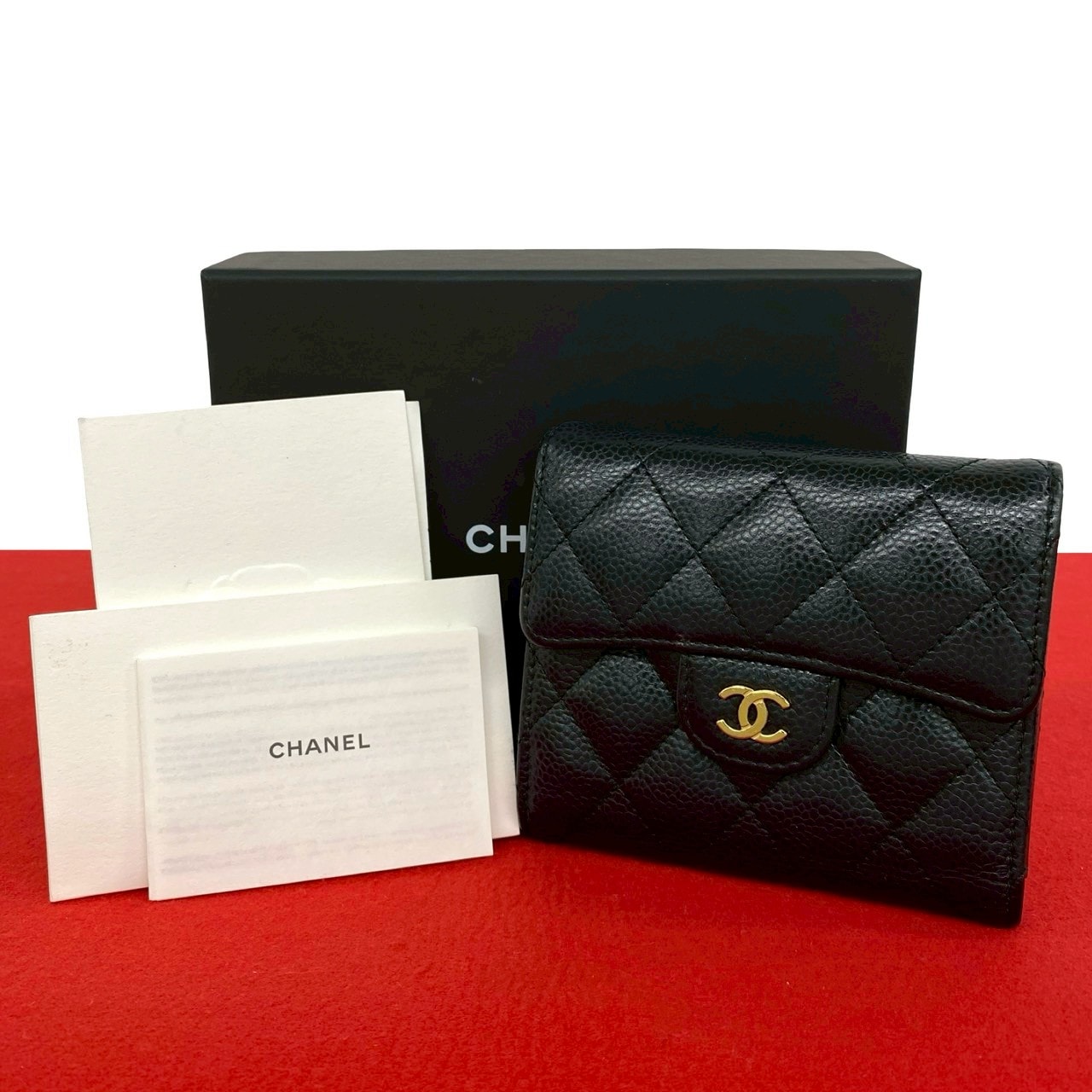 CHANEL シャネル スモール フラップ キャビアスキン 三つ折り財布 ブラック
 24297