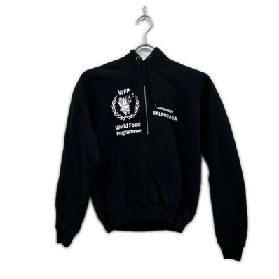 バレンシアガ 20年製 612959 ブラック WFPロゴ フーディー スウェットパーカー S