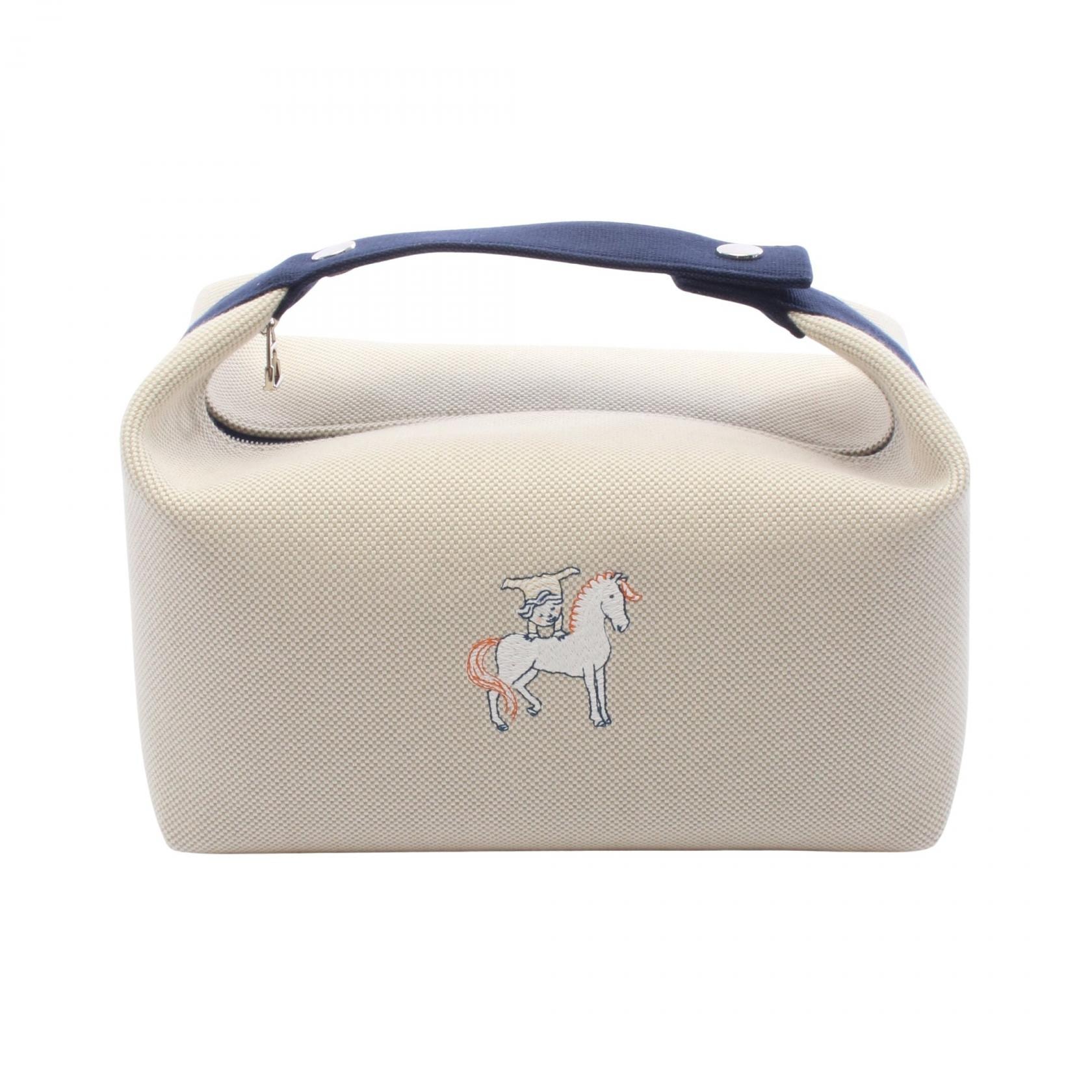 エルメス HERMES ブリッドアブラックGM カブリオル ハンドバッグ バッグ キャンバス トワルアッシュ トワルアッシュ グリパール レディース ベージュ系 / ネイビー系 H103587M 01 【中古】