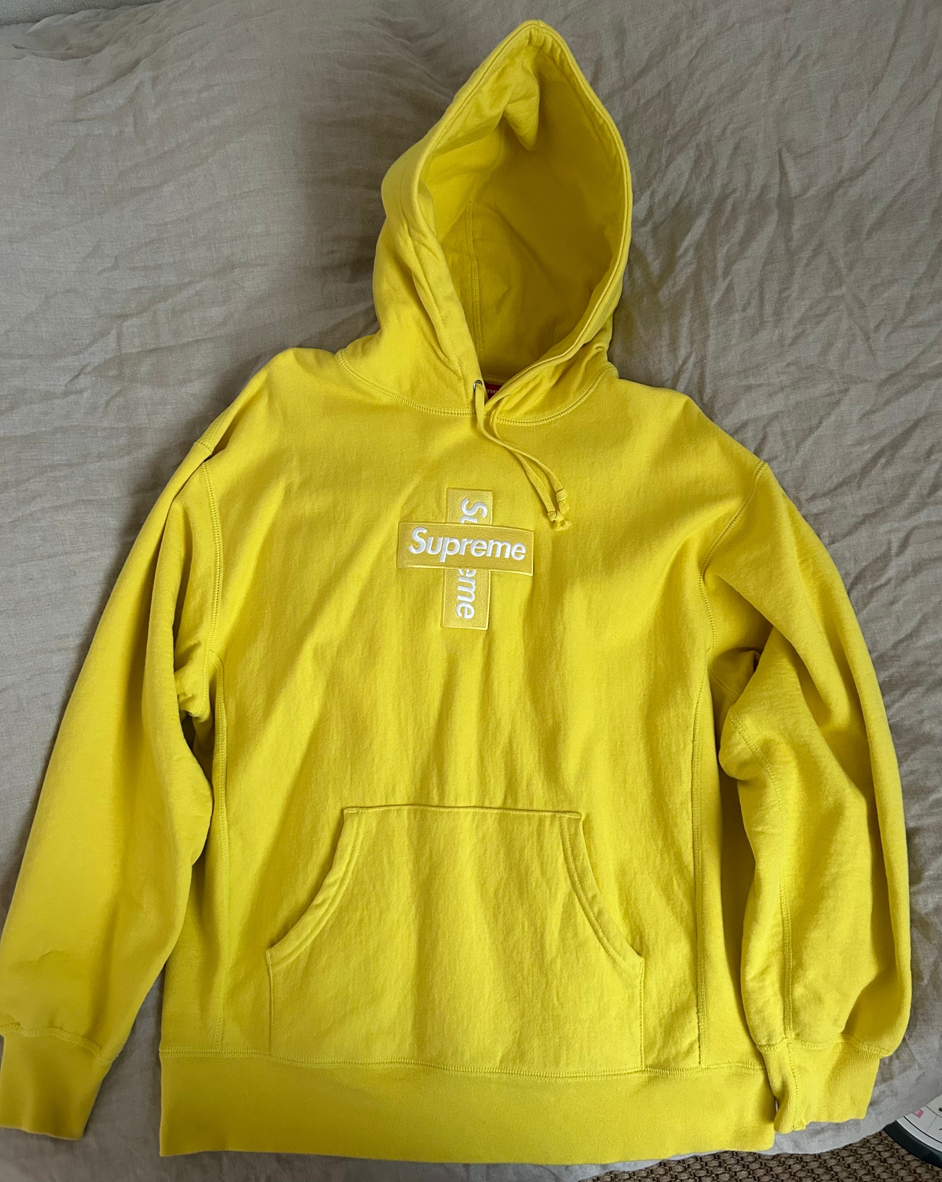 Supreme Cross Box Logo Hooded Sweatshirt "Yellow"