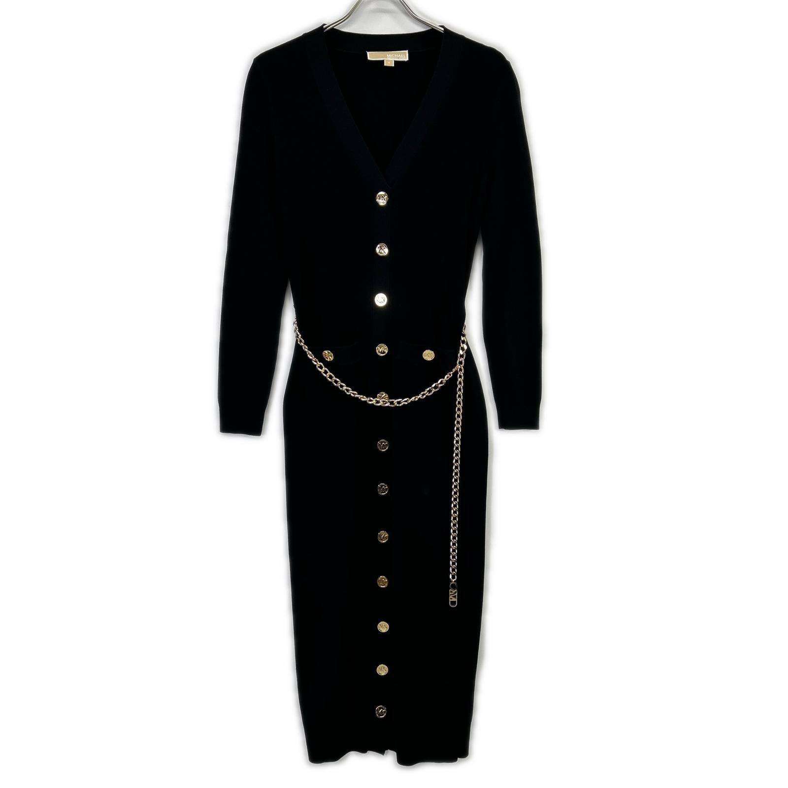 マイケルコース ブラック MF381UB33D Stretch Viscose Belted Midi Dress M