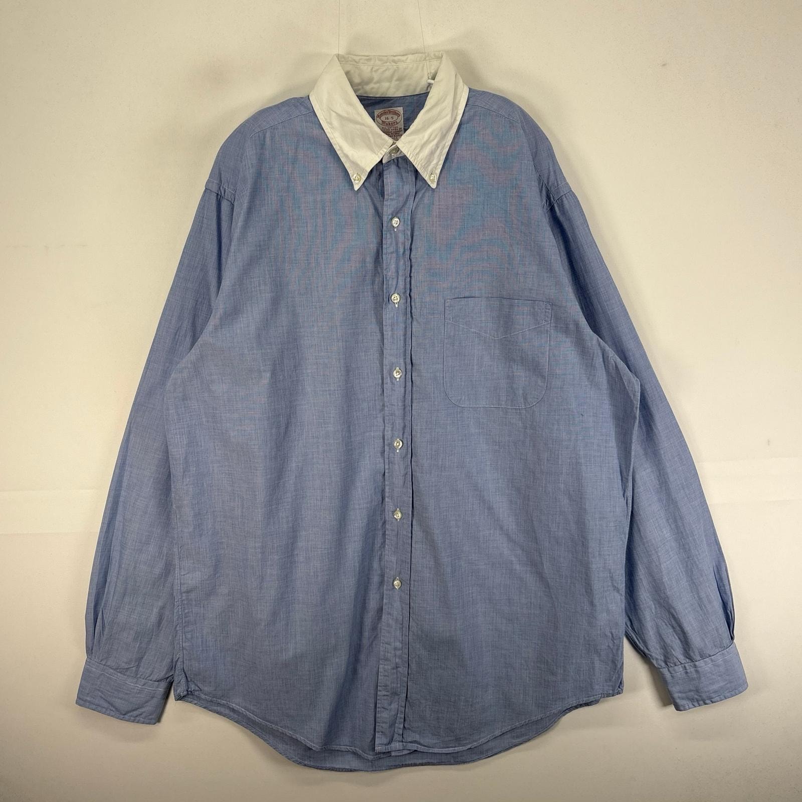 古着 ブルックスブラザーズ Brooks Brothers USA製 長袖シャツ ボタンダウン 胸ポケット USA製 L  ブルー系 ツートン メンズ