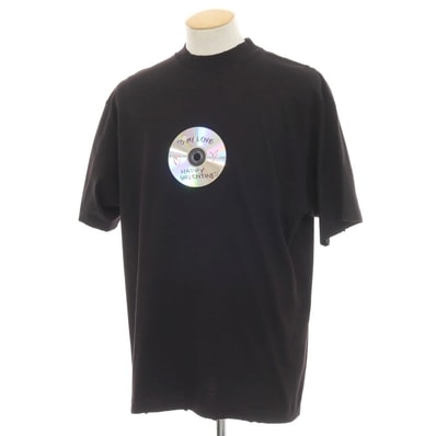 【中古】バレンシアガ BALENCIAGA VALENTINE CD ダメージ加工 コットン モックネック 半袖Tシャツ ブラック【サイズXS】【メンズ】