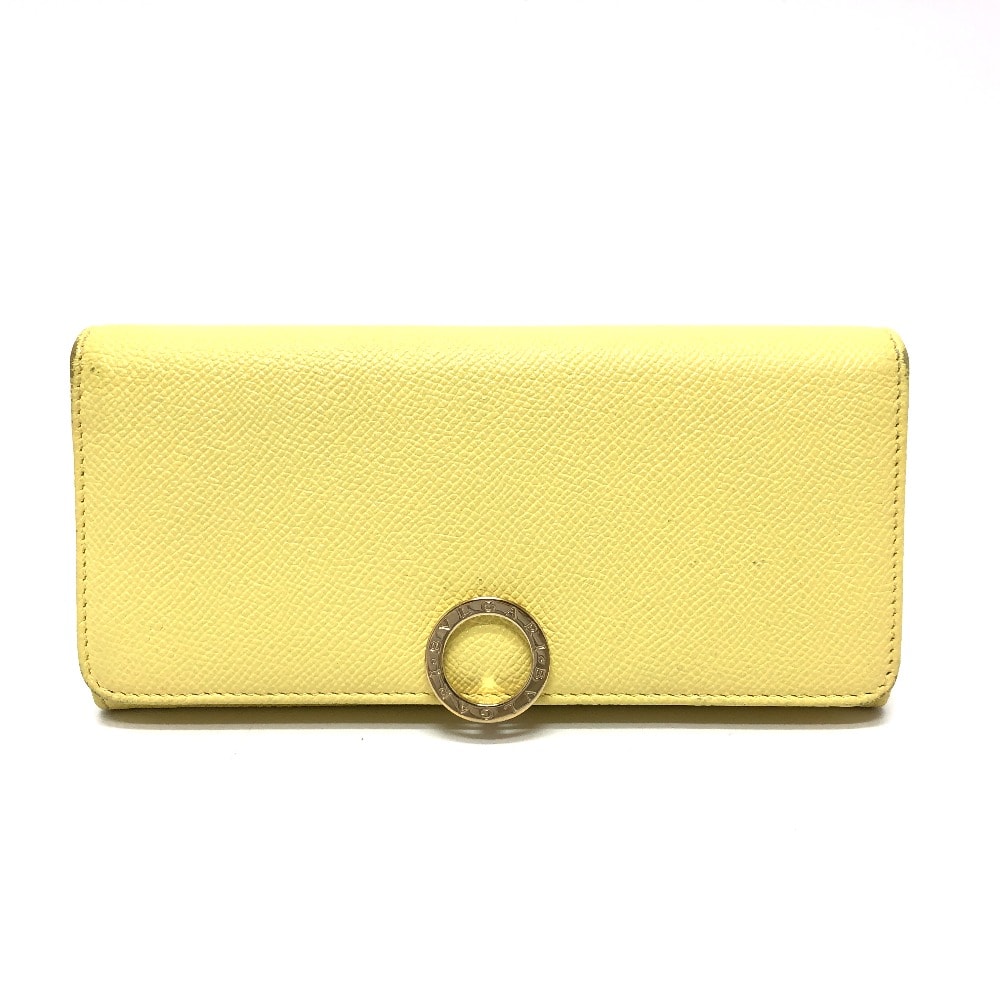 ブルガリ BVLGARI ロングウォレット ロゴクリップ 2つ折り財布 長財布 レザー イエロー