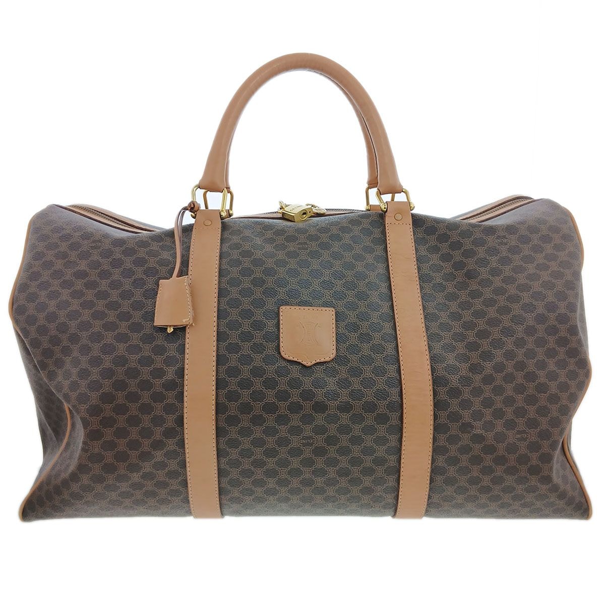 CELINE セリーヌ マカダム 旅行バッグ ハンドバッグ ボストンバッグ PVC ブラウン  レディース【中古】