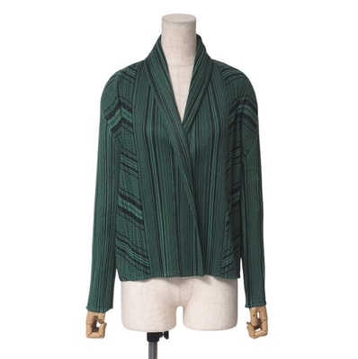 ■美品■PLEATS PLEASE ISSEY MIYAKE プリーツプリーズ イッセイミヤケ カーディガン サイズ3 ストライプ 総柄 ショールカラー ジャケット【おすすめ】 ブランド古着【中古】20250403/RA3965