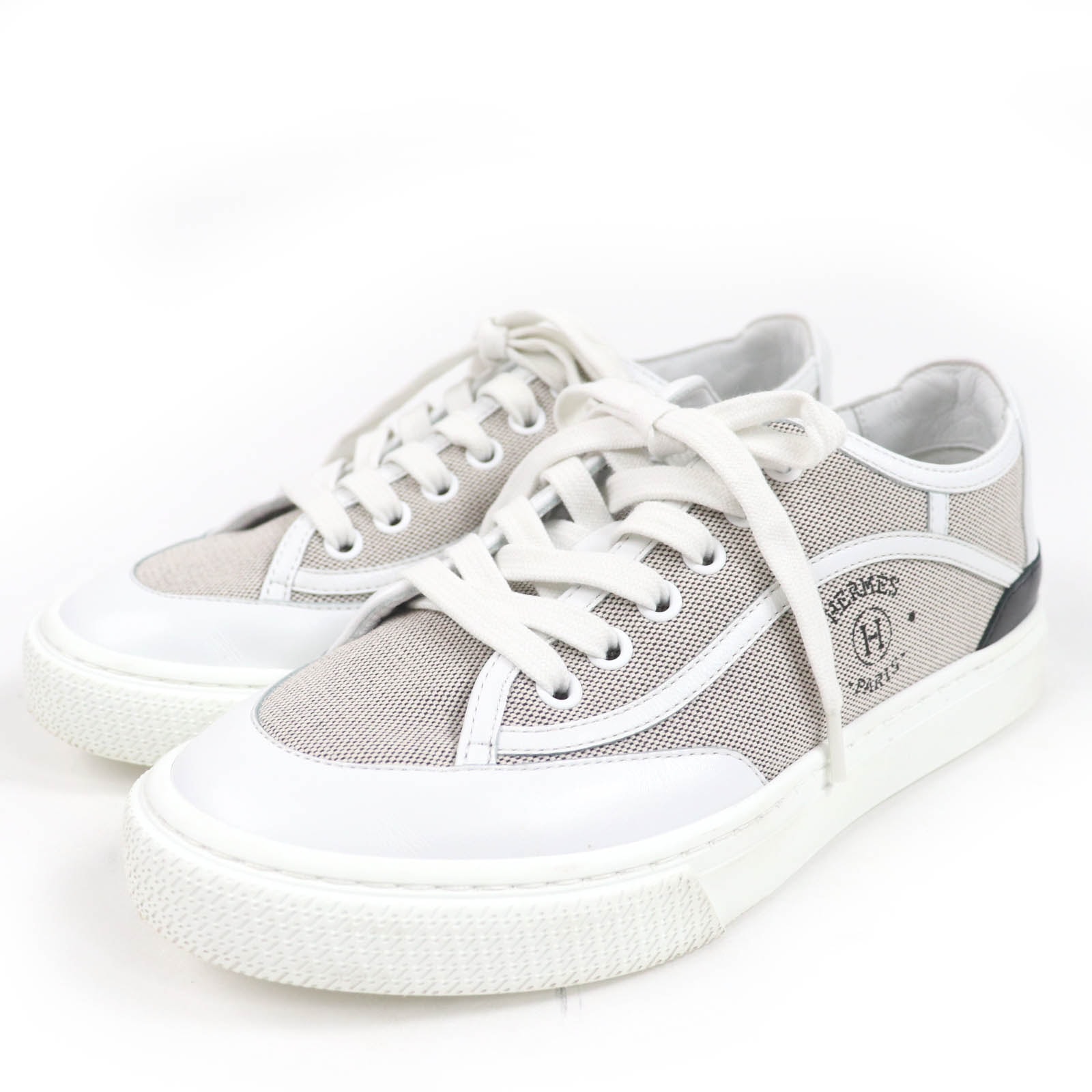 美品 エルメス
 ローカットスニーカー ゲット ホワイト グレー レディース 35