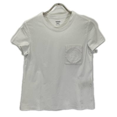 エルメス 3H4614DL ホワイト 23AW モザイク Hロゴ刺繍 Tシャツ 36