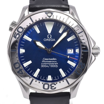 オメガ OMEGA 2255.80 シーマスタープロフェッショナル 300M デイト ブルー 自動巻き メンズ 良品 腕時計 Q#149244