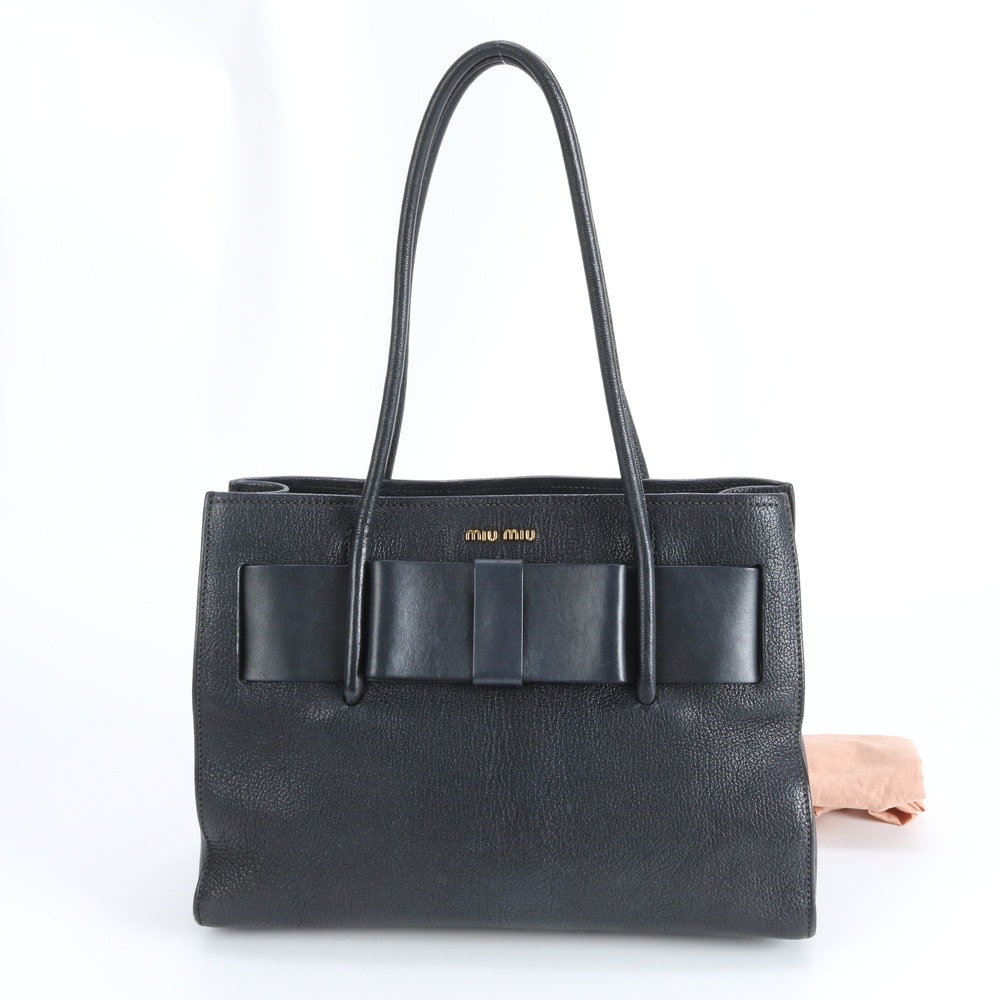 C (やや傷や汚れあり)】ミュウミュウ リボン モチーフトート バッグ