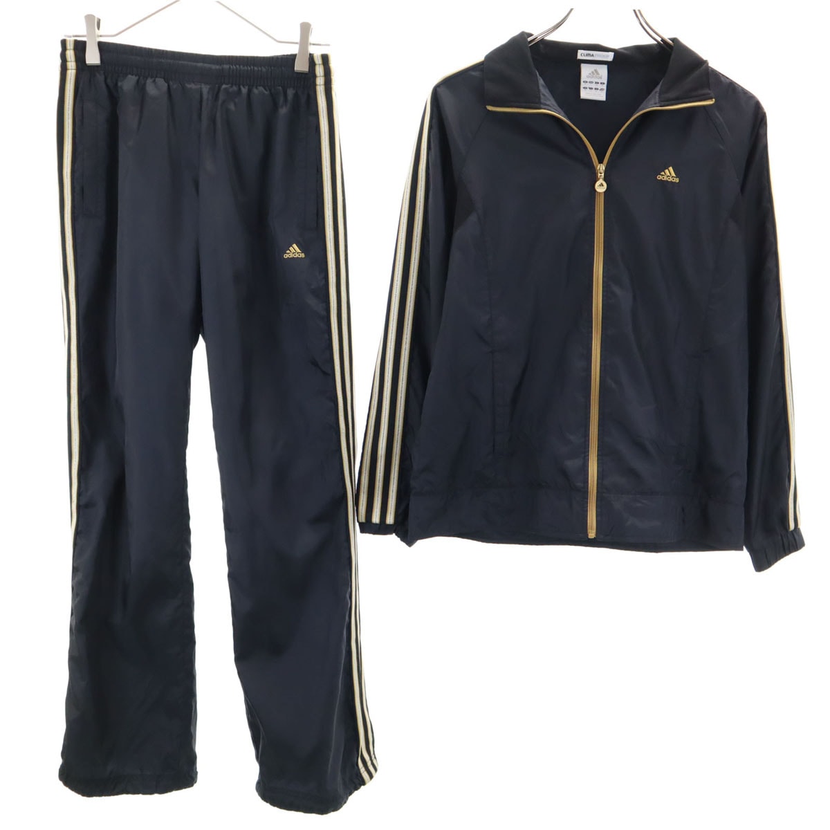 adidas アディダス トレーニング ジャケット 上下セットアップ M ブラック系 裏メッシュ 3ライン