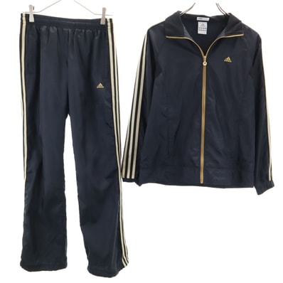 adidas アディダス トレーニング ジャケット 上下セットアップ M ブラック系 裏メッシュ 3ライン