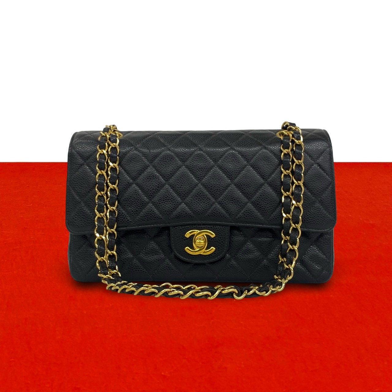 CHANEL シャネル マトラッセ ココマーク キャビアスキン ショルダーバッグ ブラック
d86-5