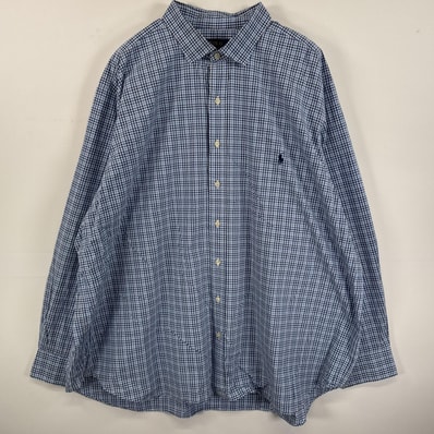 古着 ポロ・ラルフローレン POLO RALPH LAUREN 長袖シャツ ワンポイント 刺繍 ストレッチ 大きいサイズ 3XB ブルー系 チェック メンズ