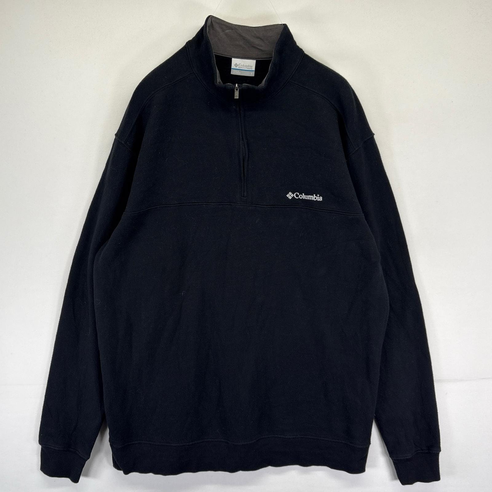 古着 コロンビア Columbia スウェット ハーフジップ プルオーバー トレーナー ワンポイント刺繍ロゴ L ブラック系 メンズ