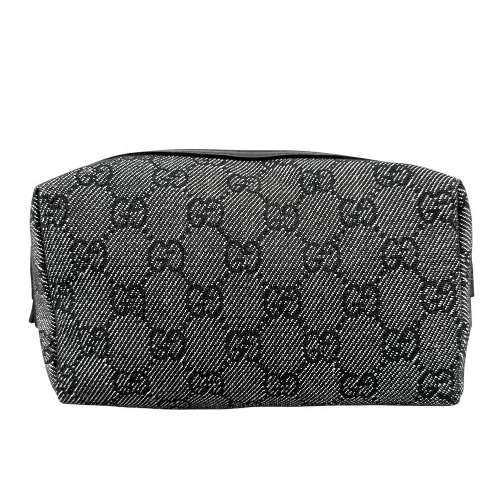 GUCCI グッチ ポーチ コスメポーチ 29595 GGキャンバス ブラック 黒 シルバー金具 レディース 美品【中古品】