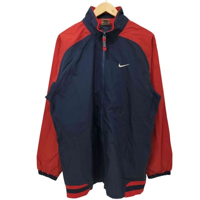 90s 銀タグ スウッシュ刺繍 バイカラー ラグラン ナイロンジップアップジャケット【1141626395817】